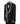 Black double-breasted tuxedo jacket with intricate silver hand-embellished shawl lapels, front detail, and cuffs, paired with black satin stripe trousers on a mannequin. From BTS Bespoke, handcrafted in Istanbul.