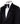 Front view of a black hand-embellished luxury tuxedo jacket with satin peak lapels and matching trousers on a mannequin. Side view close-up of the jacket's intricate black bead embellishments. Close-up of the tuxedo trousers with a satin side stripe and high-waisted detail.
