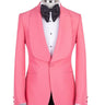 Pink textured single-breasted tuxedo jacket with a prominent shawl lapel on a mannequin, showcasing Istanbul craftsmanship and a unique fabric pattern for a luxurious look.