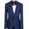 BTS Bespoke Midnight Blue Textured Wool Blend Shawl Lapel Single Breasted Slim Fit Tuxedo, Handcrafted in Istanbul.