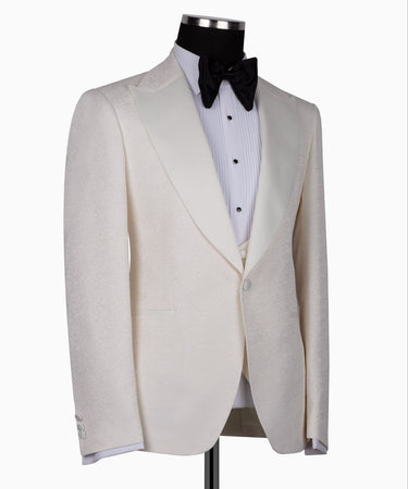 Cream Peak Lapel Cream Tuxedo - Triple Tuxedo | Black Tuxedo Style