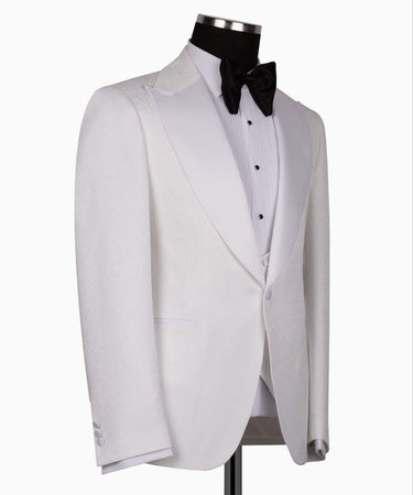 White Peak Lapel White Tuxedo - Triple Tuxedo | Black Tuxedo Style
