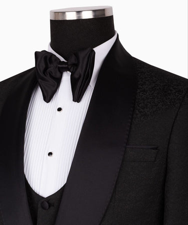 Black Shawl Lapel Black Tuxedo - Triple Tuxedo | Black Tuxedo Style