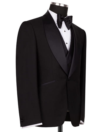 Black Shawl Lapel Black Tuxedo - Triple Tuxedo | Black Tuxedo Style
