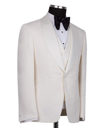 Cream Shawl Lapel Cream Tuxedo - Triple Tuxedo | Black Tuxedo Style
