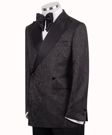 Black Shimmer Jacquard Double-Breasted Tuxedo | BTS Bespoke