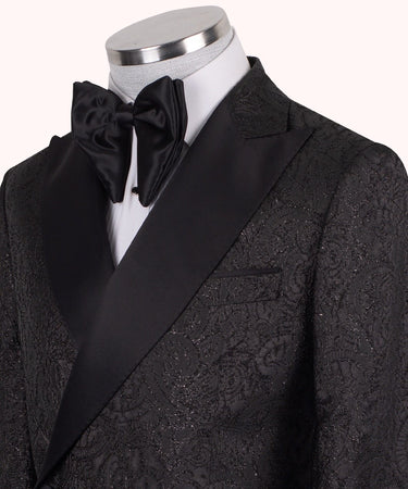 Black Shimmer Jacquard Double-Breasted Tuxedo | BTS Bespoke