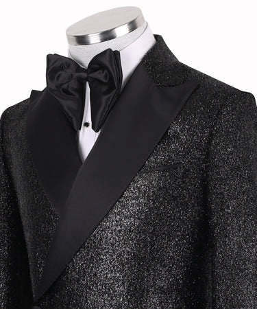Black Shimmer Double-Breasted Peak Lapel Tuxedo | BTS Bespoke