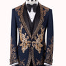 Midnight Navy Hand-Embellished Gold Crystal Shawl Lapel Tuxedo | BTS Bespoke