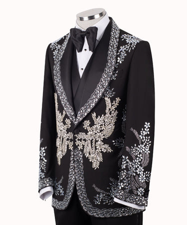 Black Crystal-Embellished Shawl Lapel Tuxedo | BTS Bespoke