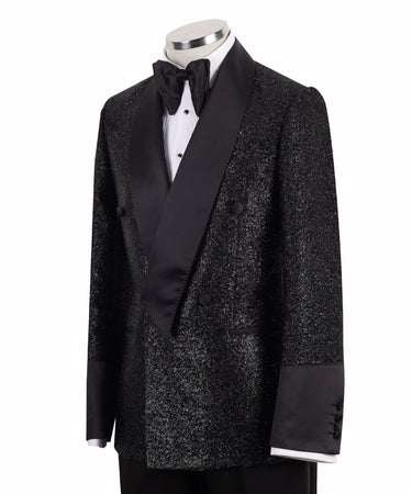 Midnight Black Metallic Shimmer Double-Breasted Tuxedo | BTS Bespoke