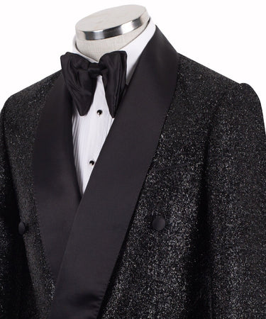 Midnight Black Metallic Shimmer Double-Breasted Tuxedo | BTS Bespoke