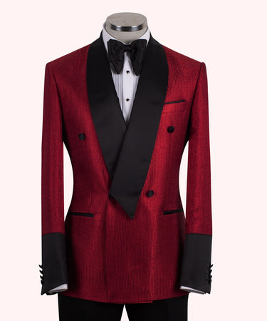 Crimson Chevron Jacquard Double-Breasted Tuxedo | BTS Bespoke