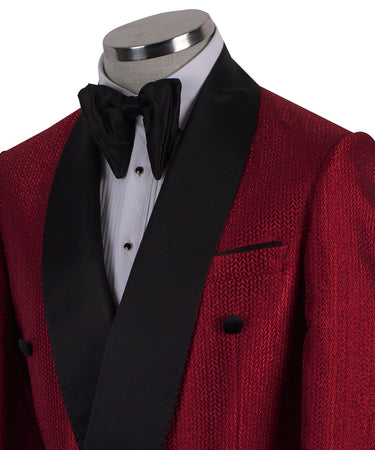 Crimson Chevron Jacquard Double-Breasted Tuxedo | BTS Bespoke