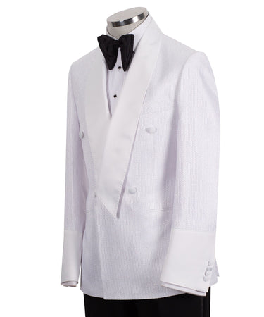 White Jacquard Belted Shawl Lapel Tuxedo | BTS Bespoke