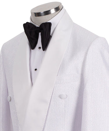 White Jacquard Belted Shawl Lapel Tuxedo | BTS Bespoke