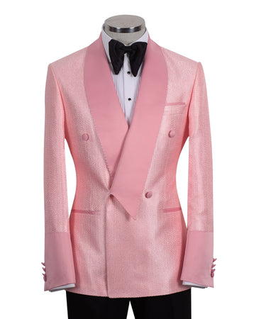 Blush Pink Jacquard Double-Breasted Tuxedo | BTS Bespoke