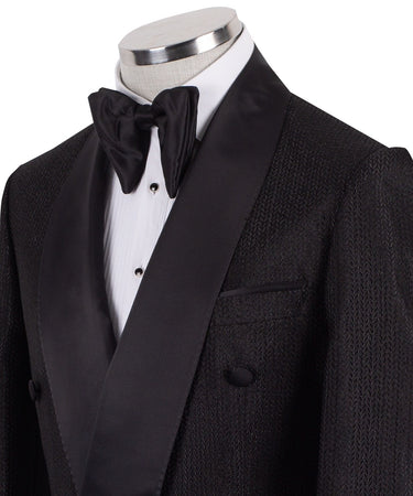 Black Textured Jacquard Shawl Lapel Double-Breasted Tuxedo | BTS Bespoke