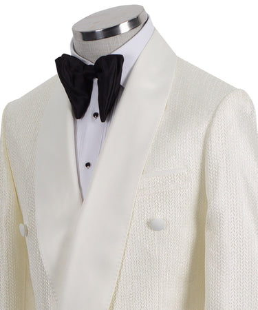 Ivory Textured Jacquard Belted Double-Breasted Tuxedo | BTS Bespoke