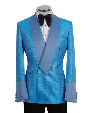 Cerulean Jacquard Double-Breasted Tuxedo | BTS Bespoke