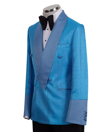 Cerulean Jacquard Double-Breasted Tuxedo | BTS Bespoke