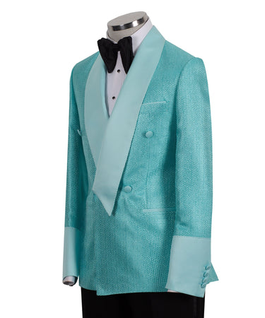Turquoise Jacquard Shawl Lapel Double-Breasted Tuxedo | BTS Bespoke