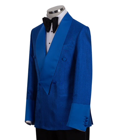 Royal Blue Jacquard Double-Breasted Shawl Tuxedo | BTS Bespoke
