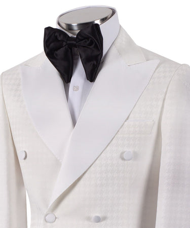 Ivory Houndstooth Jacquard Double-Breasted Tuxedo | BTS Bespoke