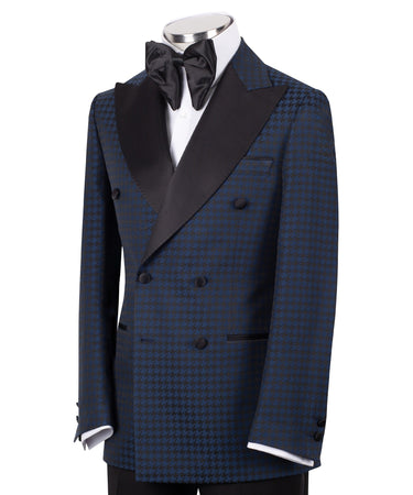 Midnight Blue Houndstooth Double-Breasted Tuxedo | BTS Bespoke