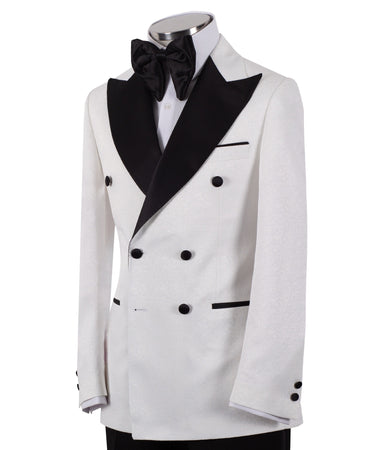 White Jacquard Double Breasted Tuxedo | BTS Bespoke