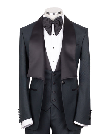 Dark Green Wool Three-Piece Shawl Tuxedo | BTS Bespoke