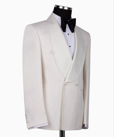Cream Jacquard Double-Breasted Shawl Lapel Tuxedo | BTS Bespoke