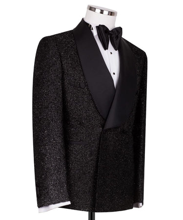 Black Sparkle Double Breasted Tuxedo | BTS Bespoke