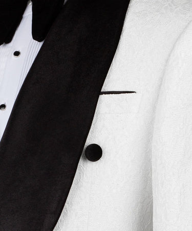 White Jacquard Double Breasted Tuxedo | BTS Bespoke