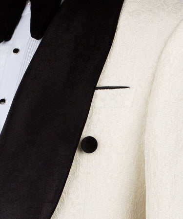 Cream Jacquard Double Breasted Tuxedo | BTS Bespoke