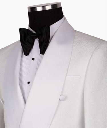 White Textured Wool Double-Breasted Peak Lapel Tuxedo | BTS Bespoke