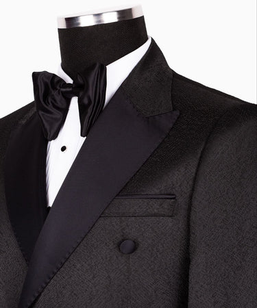 Black Textured Jacquard Double Breasted Tuxedo | BTS Bespoke