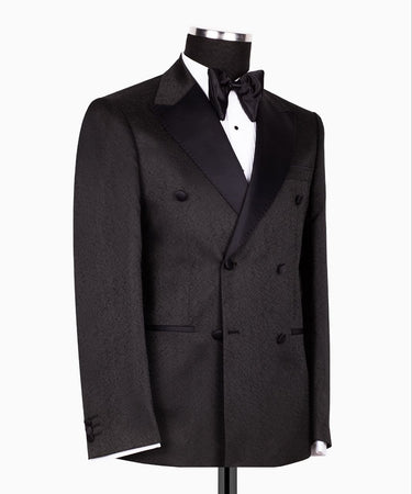 Black Textured Jacquard Double Breasted Tuxedo | BTS Bespoke