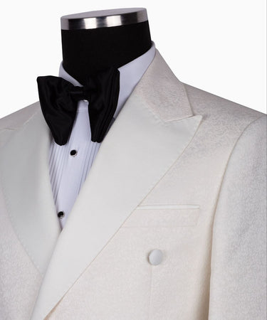 Cream Jacquard Double Breasted Peak Lapel Tuxedo | BTS Bespoke