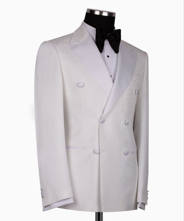 Crisp White Textured Double-Breasted Tuxedo | BTS Bespoke