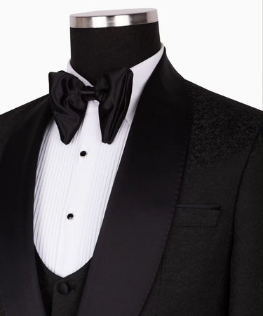 Black Jacquard Slim Fit Three-Piece Tuxedo | BTS Bespoke