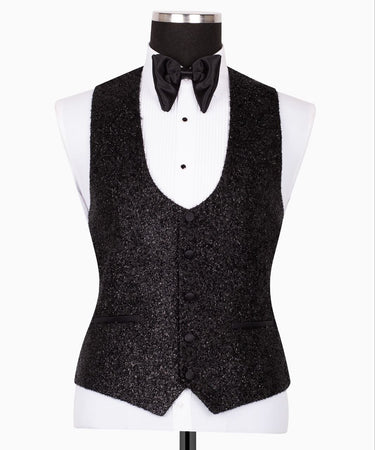 Black Embellished Shawl Lapel Three Piece Tuxedo | BTS Bespoke
