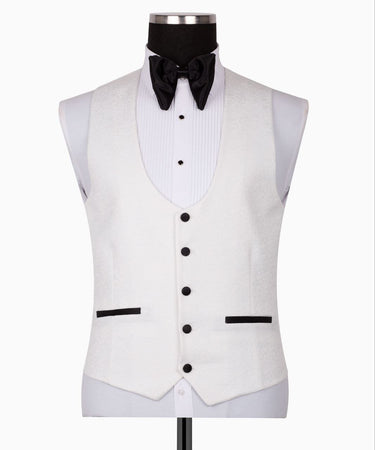 White Jacquard & Satin Three-Piece Tuxedo | BTS Bespoke