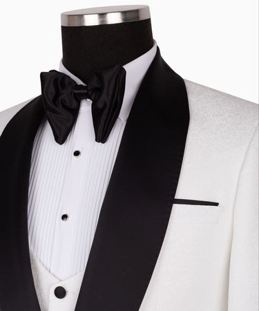 White Jacquard & Satin Three-Piece Tuxedo | BTS Bespoke