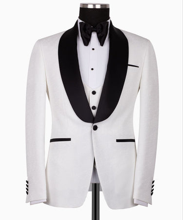 White Jacquard & Satin Three-Piece Tuxedo | BTS Bespoke