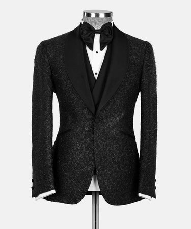 Black Textured Shawl Lapel Three-Piece Tuxedo | BTS Bespoke