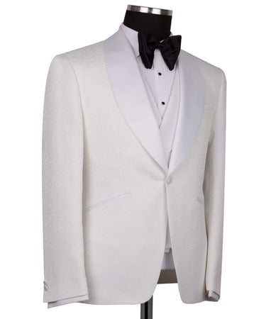 White Jacquard Peak Lapel Three-Piece Tuxedo | BTS Bespoke