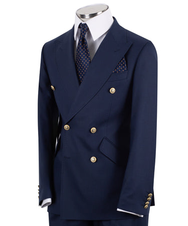 Navy Blue Wool Blend Double Breasted Suit | BTS Bespoke