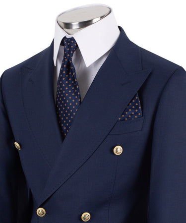 Navy Blue Wool Blend Double Breasted Suit | BTS Bespoke