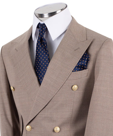 Beige Wool Blend Double Breasted Classic Suit | BTS Bespoke